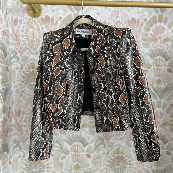 Veronica Beard Fulham Cropped Vegan Faux Leather Snakeskin Jacket - Picture 5 of 8